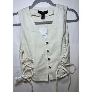 Forever 21‎ Women's And Ivory Denim Vest Sz Small Tie Front NWT